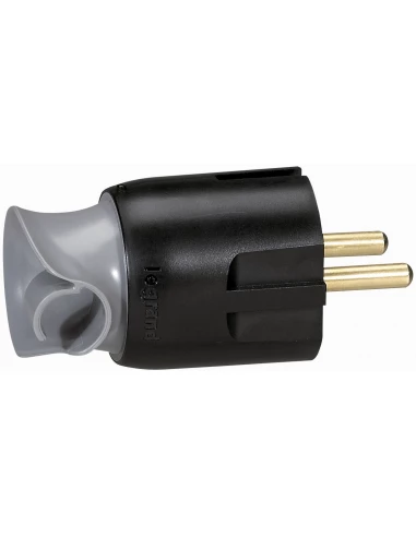 Fiche plastique à orientation du cable 2p+t 16 a male noir