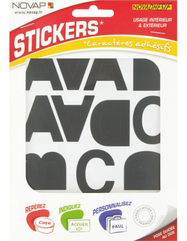 Lettres Adhésives Noires 40mm Signalétique adhésive personnalisable - Novap