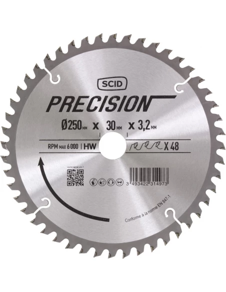 Lame denture pointue pour machines stationnaires ø 250 mm 48 30 3,2