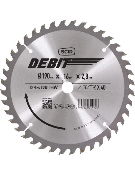 Lame au carbure pour scie circulaire ø 190 mm 40 16 2,8