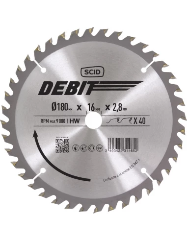 Lame au carbure pour scie circulaire ø 180 mm 40 16 2,8