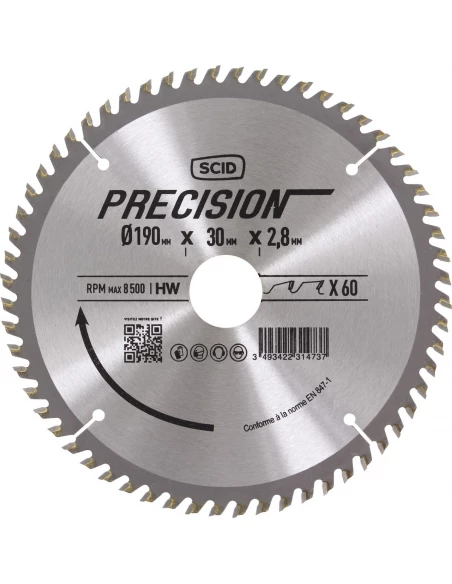 Lame au carbure pour scie circulaire ø 190 mm 60 30 2,8