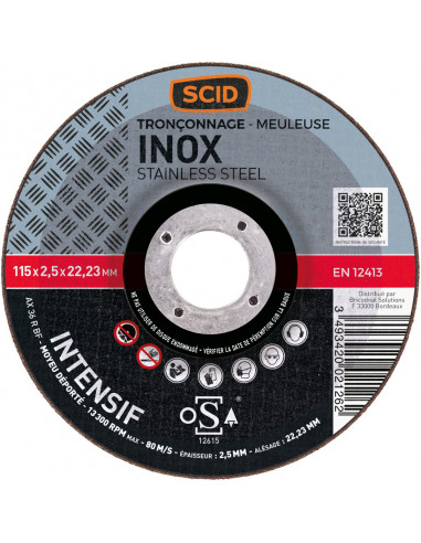 Disque Tronçonner Inox SCID Blue 115mm Performance accrue sur acier inoxydable - SCID