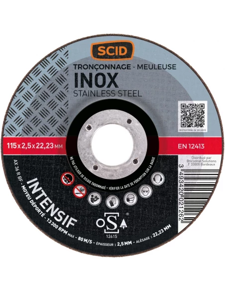 Disque à tronçonner l'inox moyeu déporté ø x ep (mm) 115 x 3