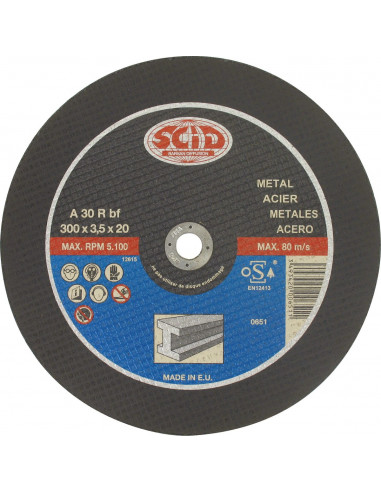 Disque abrasif à moyeu plat machine élec  chantier  désignation métaux ø x ep (mm) 355 x 3,5 alésage (mm) 25,4 - 3493420006559 -