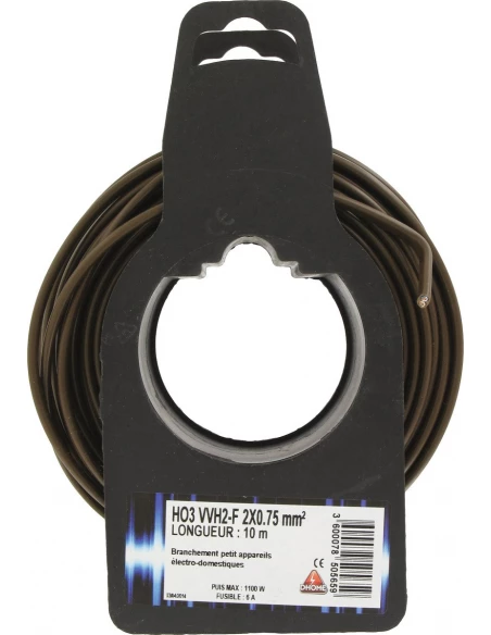 Câble souple HO3VVH2-F - 2 x 0,75 mm² - marron - couronne de 10 m