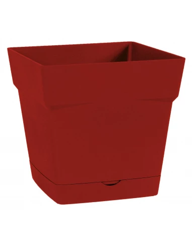 Pot plastique carré toscane soucoupe intégrée rubis 24,8 x 24,8 x 24