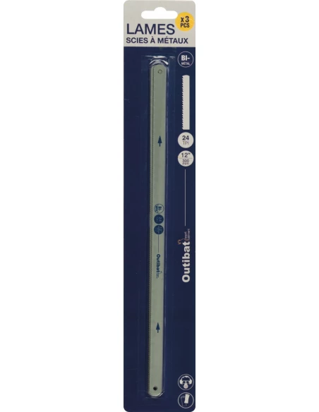 Lot de 3 lames de scie à métaux bi-métal - 300 mm (24 dents/pouce) - OUTIBAT
