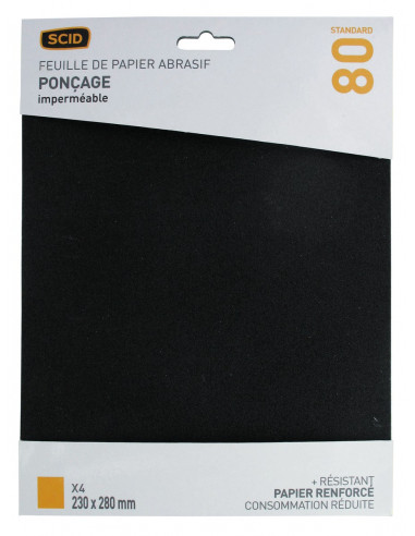 Feuilles abrasives imperméables Grain 80, 230x280mm - SCID
