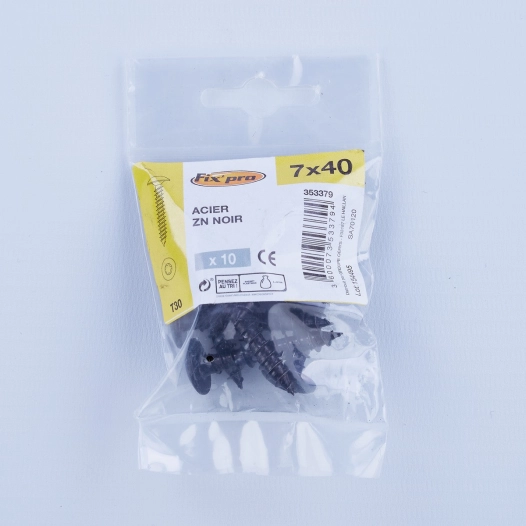 Vis penture 7x40 acier noir tête bombée TX / 10 pièces - FIXPRO
