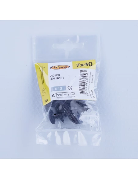 Vis penture 7x40 acier noir tête bombée TX / 10 pièces - FIXPRO