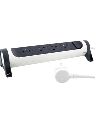 Rallonge multiprise rotatif 4 prises de courant surface et interrupteur - cordon 3m - Legrand