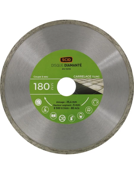 Disque diamanté de carreleur 180mm alésage 25,4mm - SCID