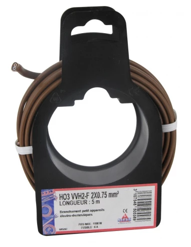 Fil électrique H03 vvh 2-f ovoide 2 x 0,75 mm² 5 marron