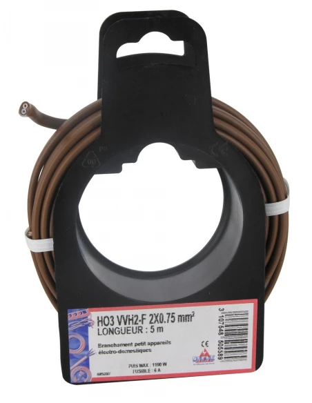 Fil électrique H03 vvh 2-f ovoide 2 x 0,75 mm² 5 marron