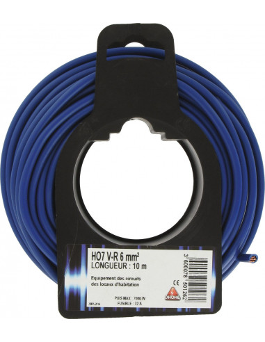 Câble HO7V-R Bleu 6mm2 Dhome Câble rigide pour installations électriques fixes. - Dhome