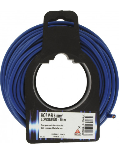 Fil électrique H07 v-r 6 mm²  10 bleu - 3600078501262 - Dhome - 850126