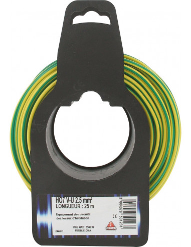 Fil électrique H07 v-u 2,5 mm² 25 vert / jaune