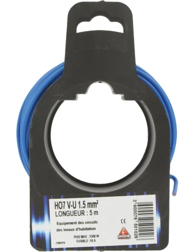 Fil électrique H07 v-u 1,5 mm² 5 bleu