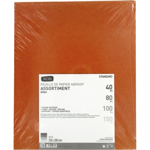 Papier de verre silex 230 x 280 mm 40 x 4 / 80 x 4 / 100 x 4 / 150 x 3 15