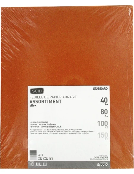 Papier de verre silex 230 x 280 mm 40 x 4 / 80 x 4 / 100 x 4 / 150 x 3 15