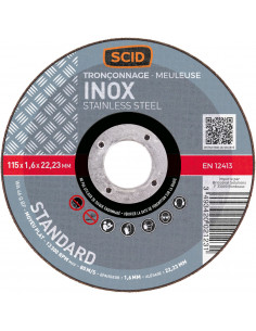 Disque à tronçonner l'inox moyeu plat  ø x ep (mm) 115 x 1,6 - 3493420021231 - SCID - 671511