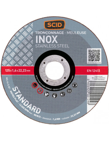 Disque à tronçonner l'inox moyeu plat  ø x ep (mm) 125 x 1,6 - 3493420021248 - SCID - 671512