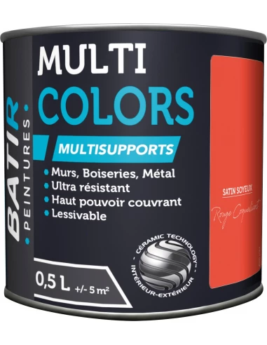 Peinture Batir Multi-Supports Satin Soyeux 0,5 L rouge coquelicot