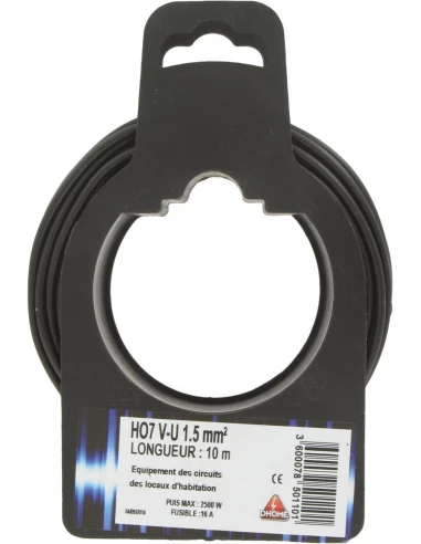 Fil électrique H07 v-u 1,5 mm² 10 noir