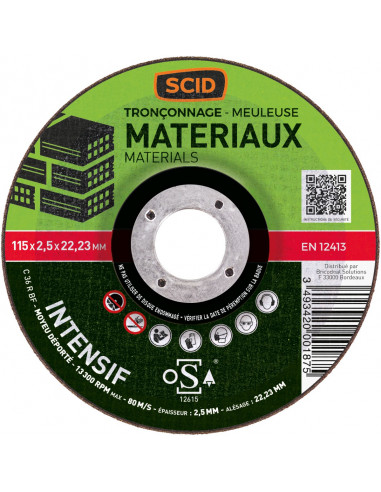 Disque à tronçonner usage fréquent matériaux  ø (mm) 115 - 3493420001875 - SCID - 869829