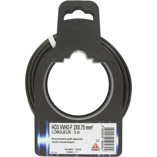 H03 vvh 2-f ovoide 2 x 0,75 mm² 5 noir