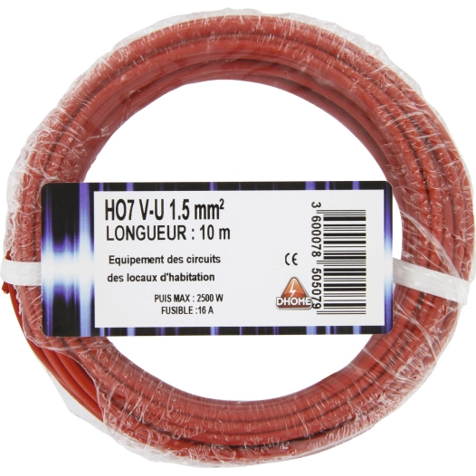 Fil h07 v-u 1,5 mm² 10 rouge