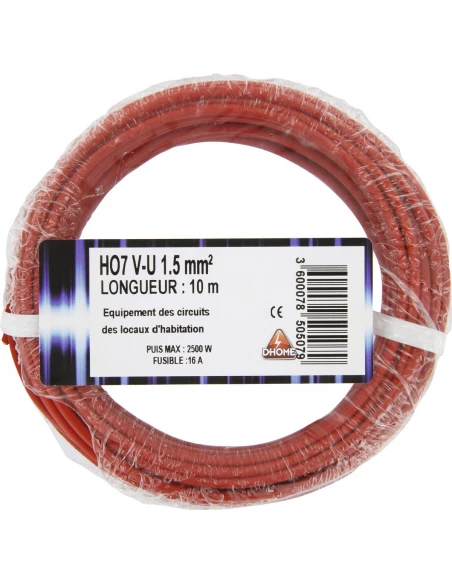 Fil h07 v-u 1,5 mm² 10 rouge