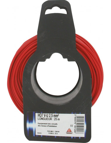 Fil électrique H07 v-u 2,5 mm² 25 rouge
