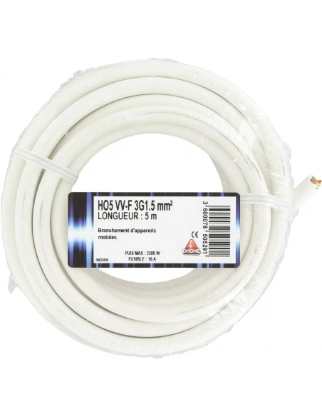 Fil électrique Ho5 vv-f 3 g 1,5 mm² 5 blanc