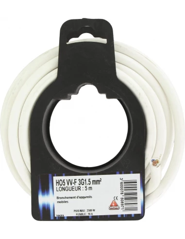 Fil électrique Ho5 vv-f 3 g 1,5 mm² 5 blanc