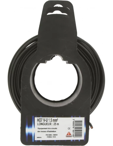 Fil électrique H07 v-u 1,5 mm² 25 noir