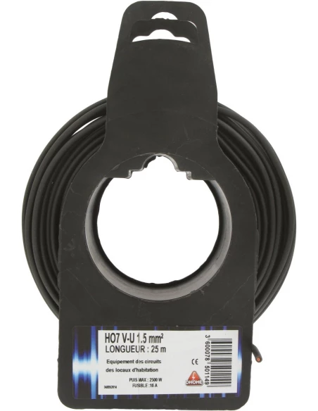 Fil électrique H07 v-u 1,5 mm² 25 noir
