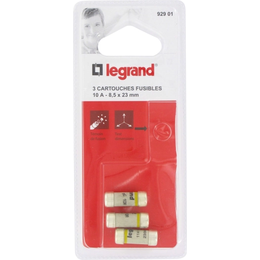 Fusible à voyant 10 ampères 8.5x25.8 x3 blister de 3 pièces - LEGRAND