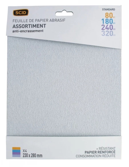 Papier corindon anti-encrassement 230 x 280 mm 80 x 1 / 180 x 1 / 240 x 1 / 320 x 1 4