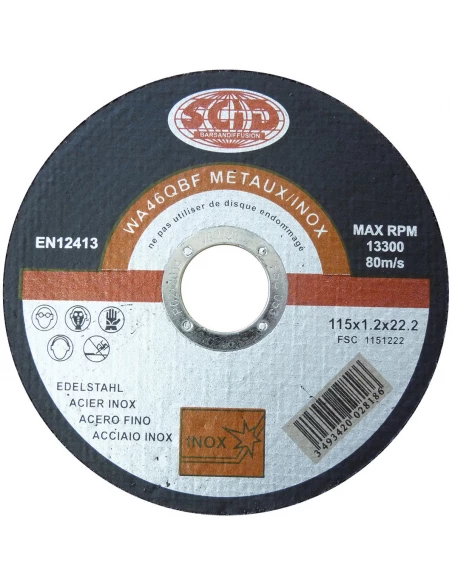 Disque à tronçonner l'inox moyeu plat ø x ep (mm) 115 x 1,2