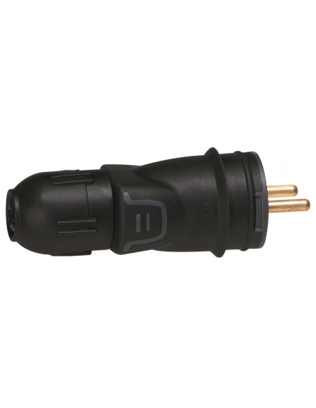 Fiche caoutchouc noire 2p+t 16 a connexion auto et presse-étoupe male