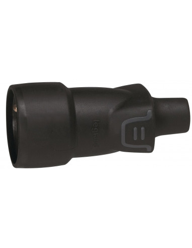Fiche caoutchouc noire 2p+t 16 a connexion à vis sortie droite femelle