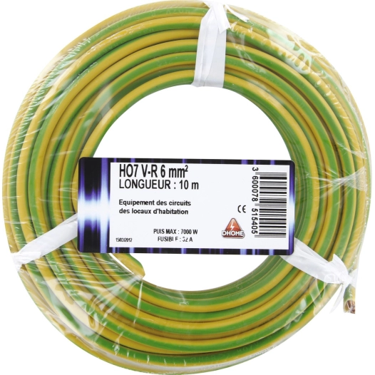 H07 v-r 6 mm² 10 vert / jaune