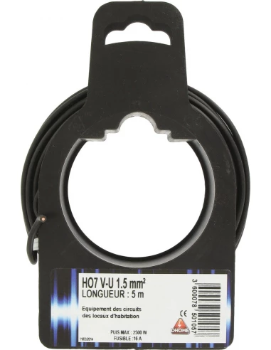 Fil électrique H07 v-u 1,5 mm² 5 noir