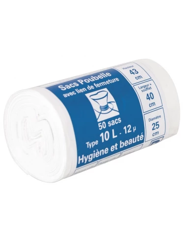 Sac Poubelle Blanc Hygiene 10 litres x50 - PUBLI EMBAL