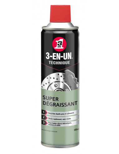 Aérosol 3EN1. Super dégraissant 500ml . Élimine huile, graisses (même séchées), goudron et autres dépôts divers. S'évapore rapid