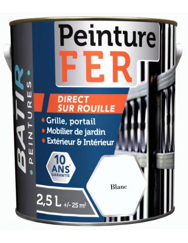 Peinture BATIR Fer brillant 2.5 Litre blanc - BATIR