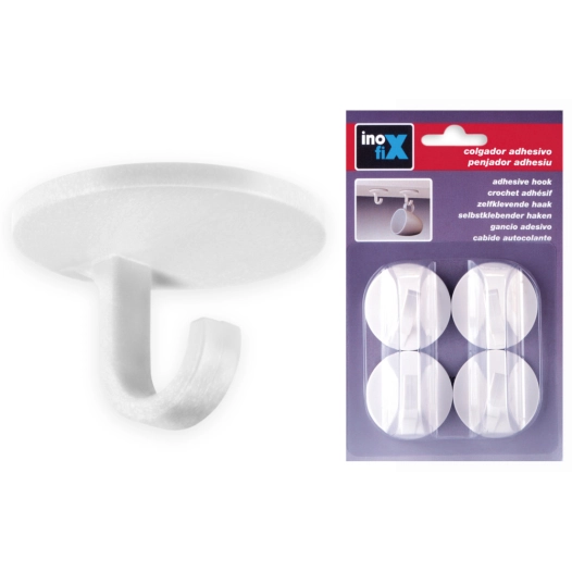 Crochet Porte-Manteau Adhesif Blanc (BLISTER 4 Unites) Inofix