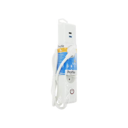 Multiprise x3 + 2 USB A et C 1m50 Blanc - PROFILE